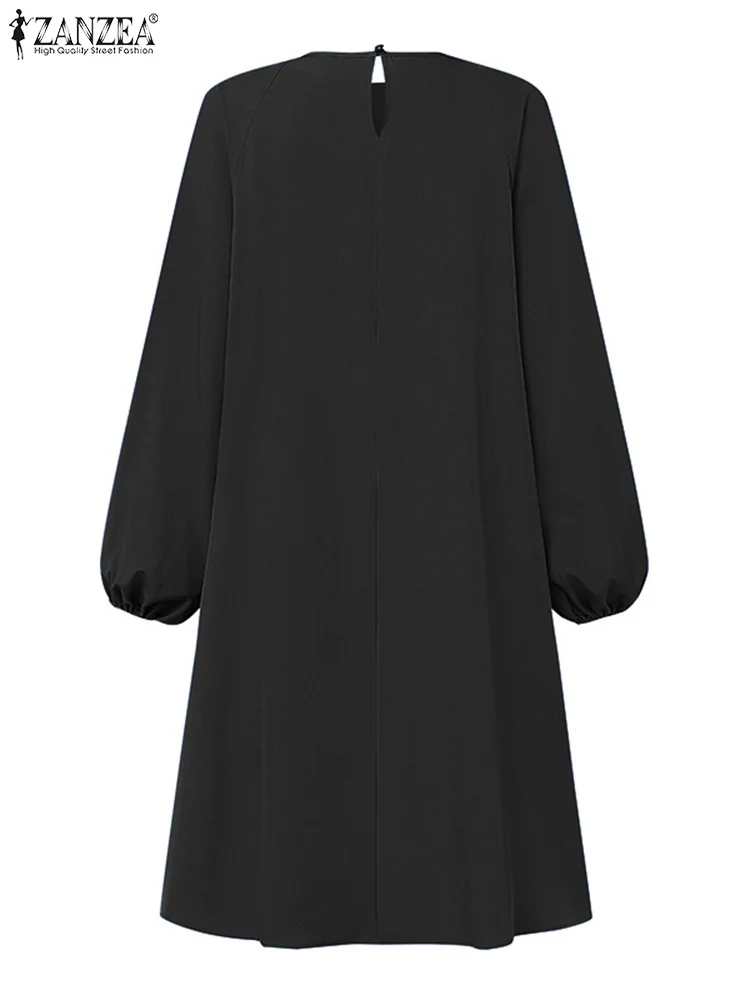 Fashion Women Long Lantern Sleeve Party Dress ZANZEA Autumn Sundress Spring Solid Pleated Dress Elegant A-line Holiday Vestidos