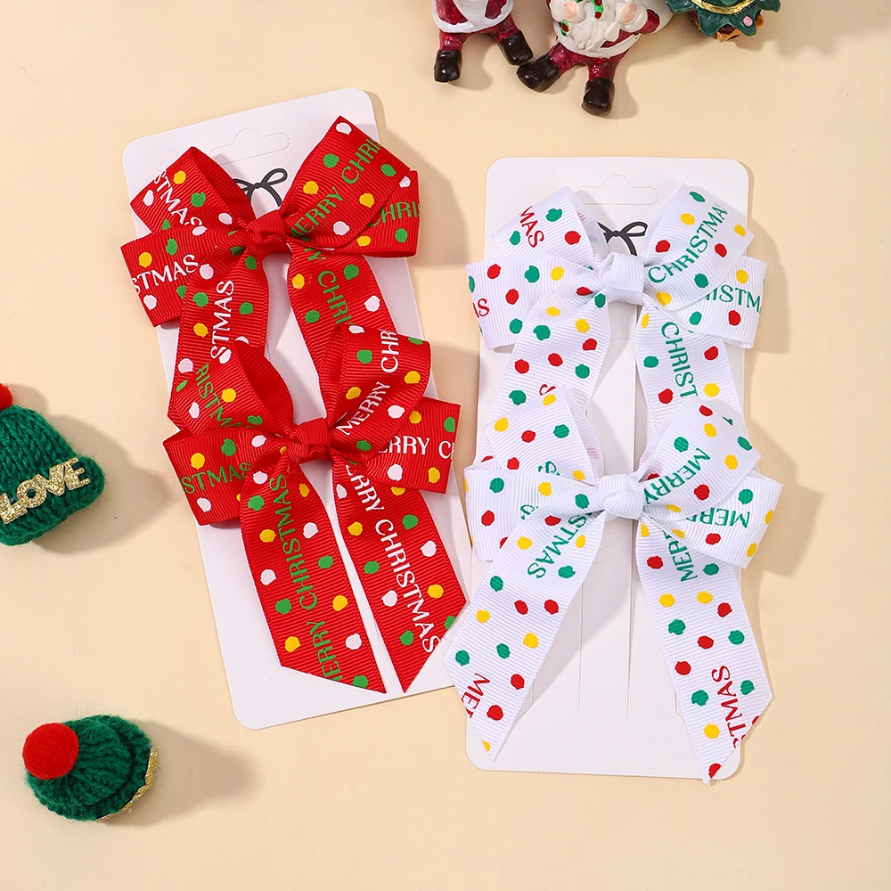 2개입 스윗 키즈 크리스마스 헤어핀 헤어 리본 클립 세트 (아기 여자아이 파티 응원 헤어 장식 새 헤어 액세서리 선물)
