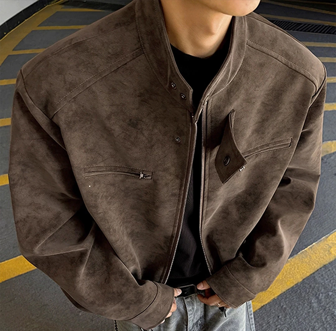 Men's 2025 Autumn New High-End Stylish Jackets Male Zipper Tie-Dye Motorcycle Faux Leather Jacket Long Sleeve Solid Color Coats