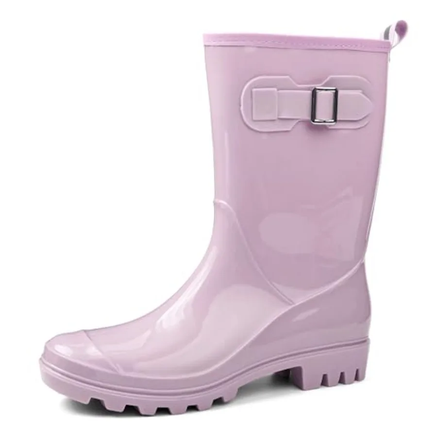 Botas de Lluvia Impermeables para Mujer DKSUKO - Botas de Jardín a Media Pantorrilla con Suela Antideslizante y Plantilla Extraíble