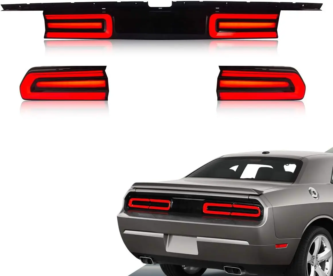 

LED Tail lights Compatible with Dodge Challenger Coupe 2008-2014 3rd Gen Pre Facelift Rear Lamp Assembly w/Sequential Red