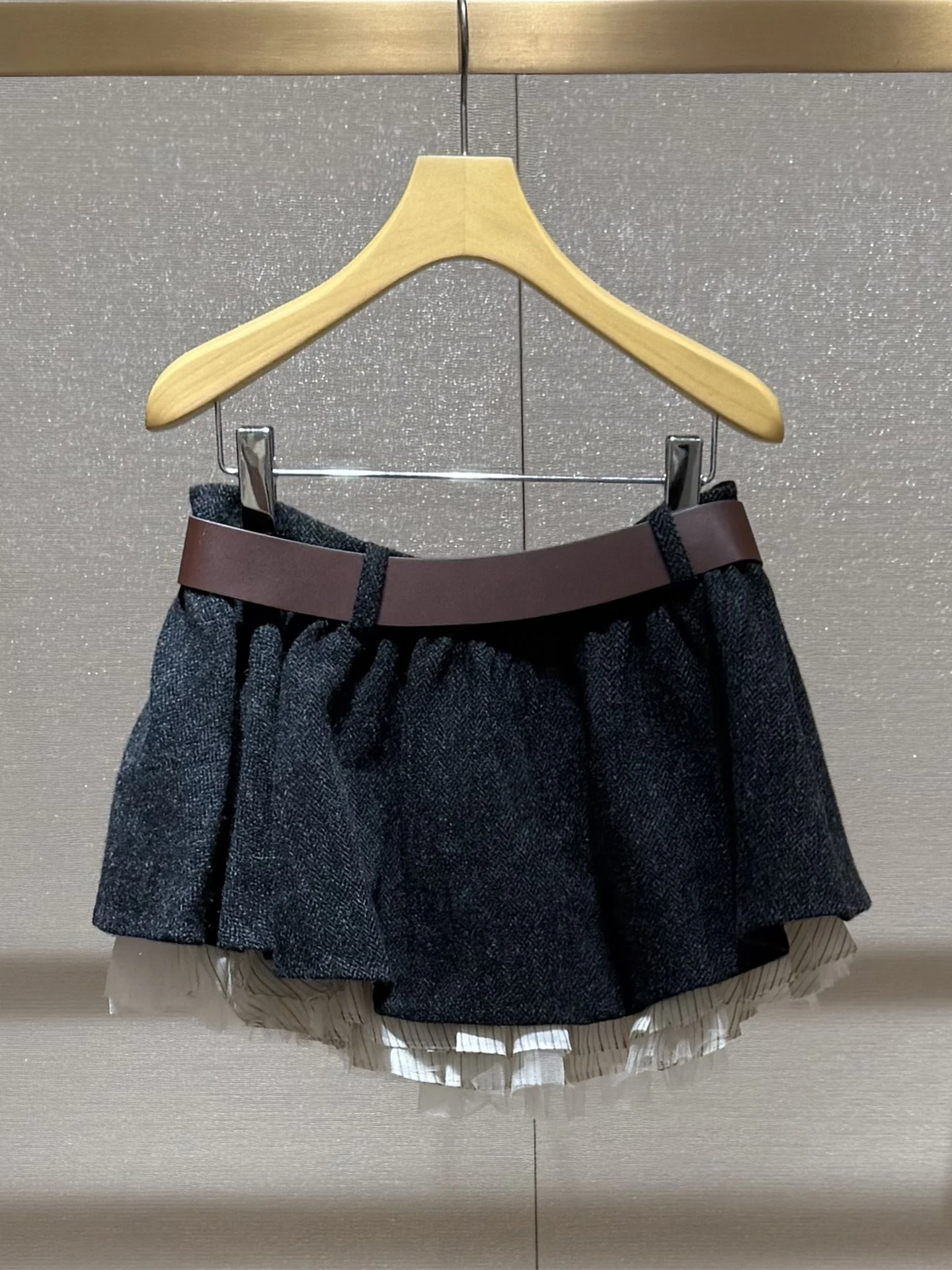 Abnehmen Hohe Taille ort Rock Woolen ey f-länge Damen Casual Sle Plissee Spleißen Herbst Winter Neue Ankunft