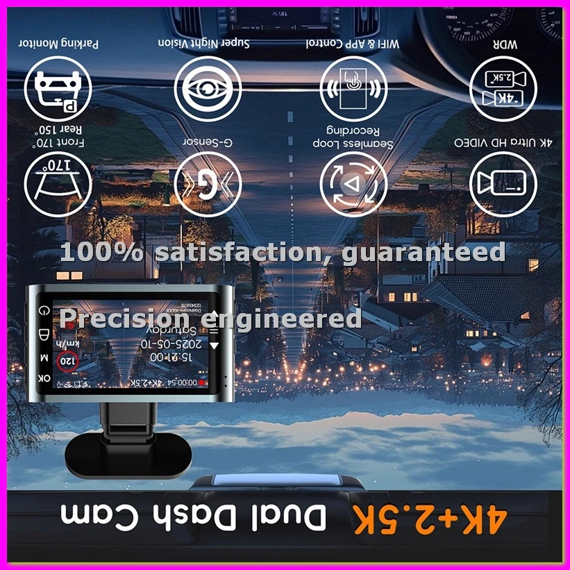 

Видеорегистратор 4K спереди и 2.5K сзади с Wi-Fi, управлением через приложение, GPS, ночным видением, G-сенсором, мониторингом парковки, циклической записью - ELEC