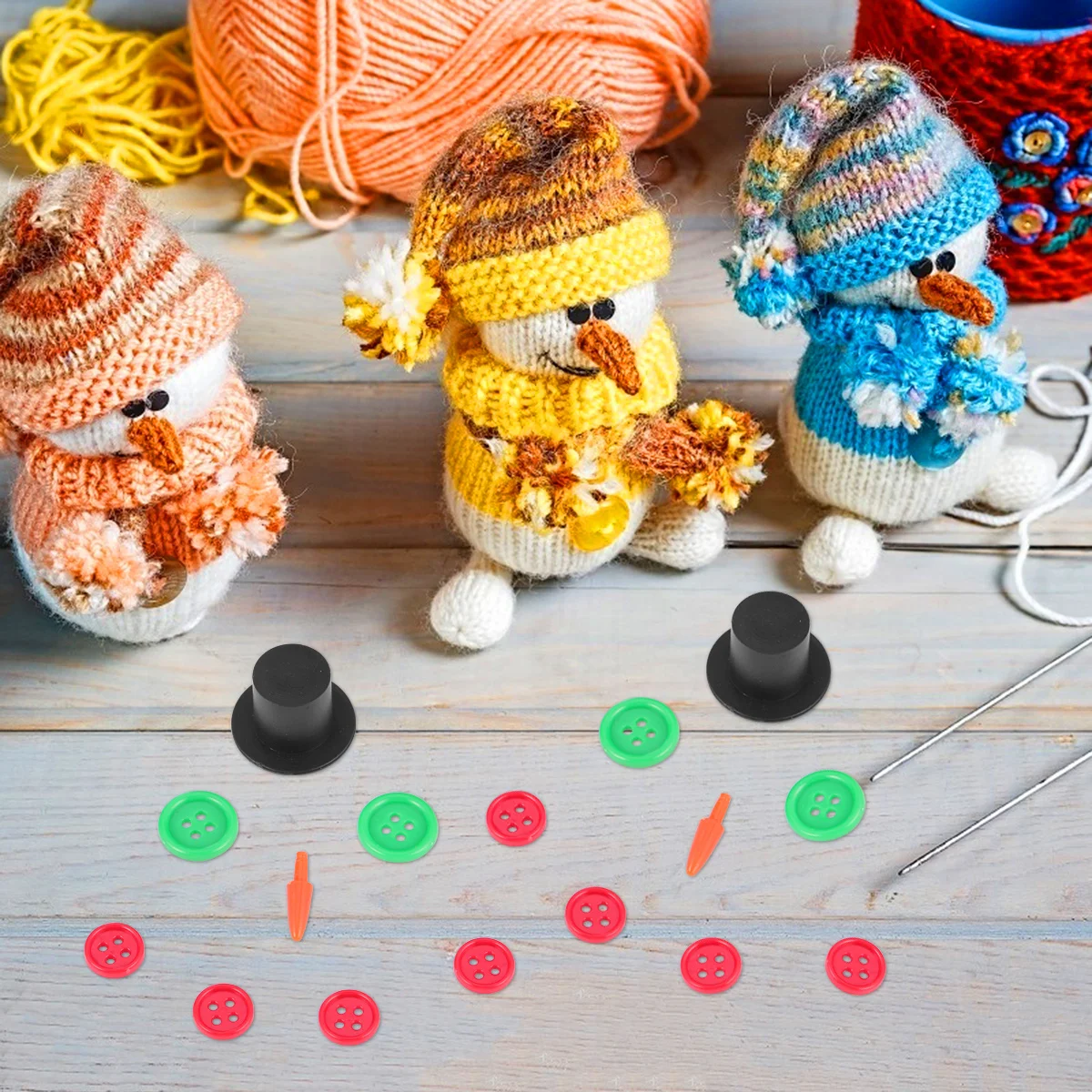 

50Sets DIY Snowman Christmas Decoration Kit Plastic Nose Buttons Mini Hats Snowman Making Accessories for Crafting Fun