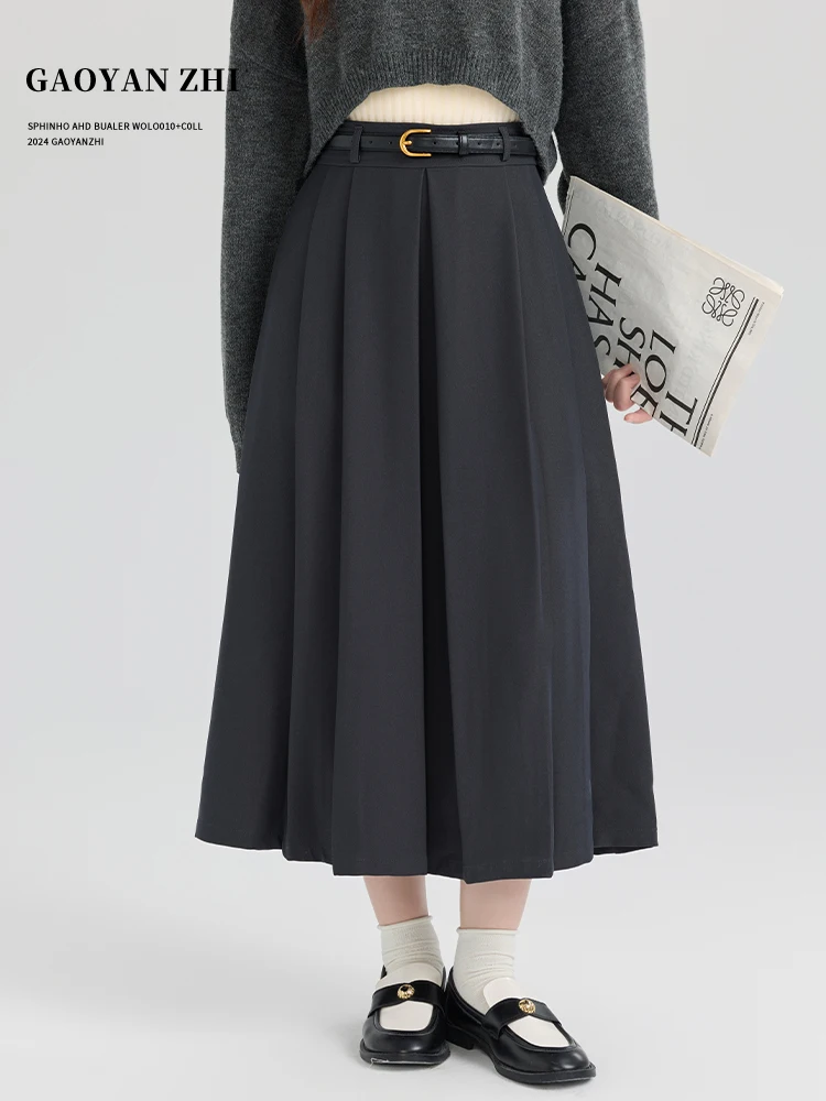 

ay Suit Sle High Waist Pleated Skirt Women's Autumn Winter 2024 New High Yani Midi Skirt Ele Busin Lady Skirt