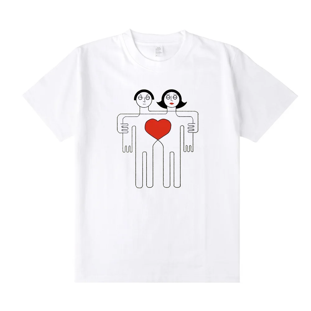 

Abstract Cartoon Couple Printing Funny T Shirts Unisex Crewneck Cotton Short Sleeve Tops Summer Street Fashion Loose Tee Shirts