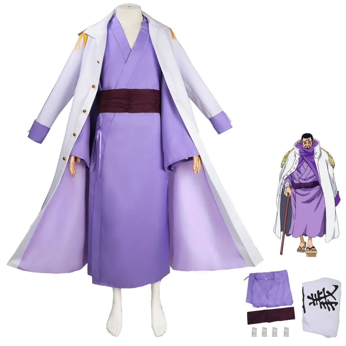 Anime Fujitora Issho Cosplay Costume Saijo O Wazamono Admiral Marine Trench Purple Kimono Cloak Adult Man Halloween Party Suit