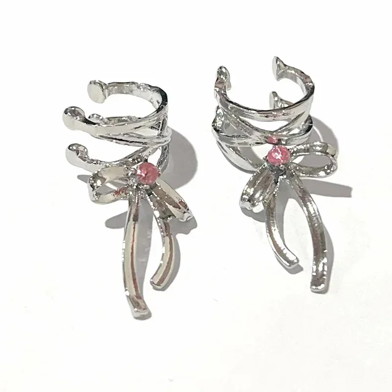 Y2K Girls New Ribbon Aesthetics Ear Clips Ballet Style Ribbon Bow-Knot Ear Cuff Women Korean Fashion Kpop Earring Jewelry Gifts