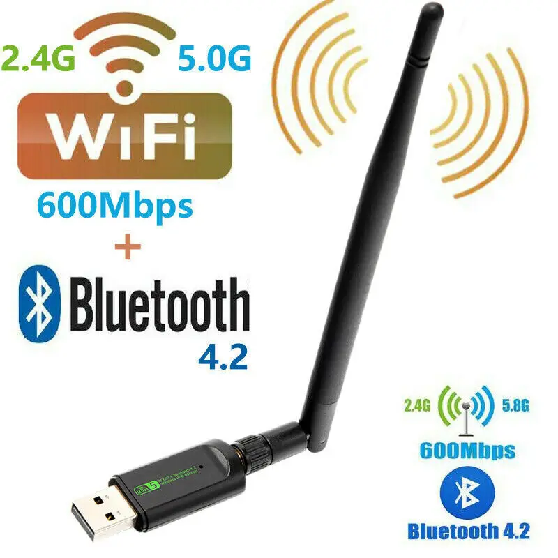 USB WIFI Bluetooth Adaoter Adaptor Free Driver Wireless Network Card Dual Band 2.4G 5GHz 600Mbps Wi Fi Bluletooth Adapter