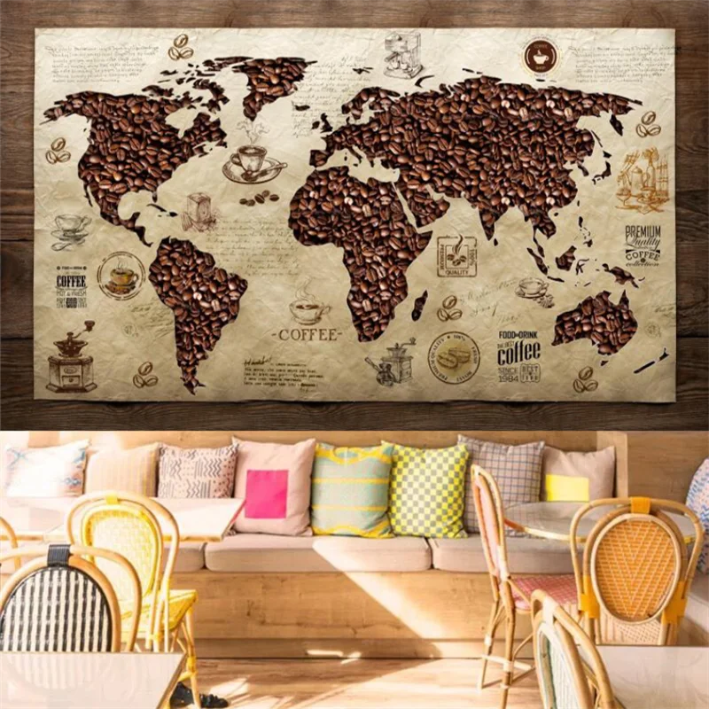 

Retro Coffee Bean World Map Wallpaper Mural Restaurant Coffee Shop Cafe Industrial Decor Wall Paper Papel Tapiz Papel De Parede