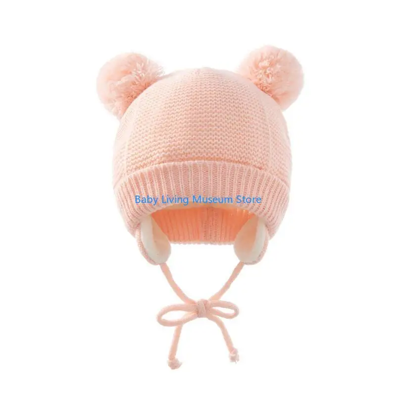 

P31C Winter Warm Baby Solid Color Ear Flap Hat Gloves Set Ears Mitten for Toddler Girls Boys Knitted