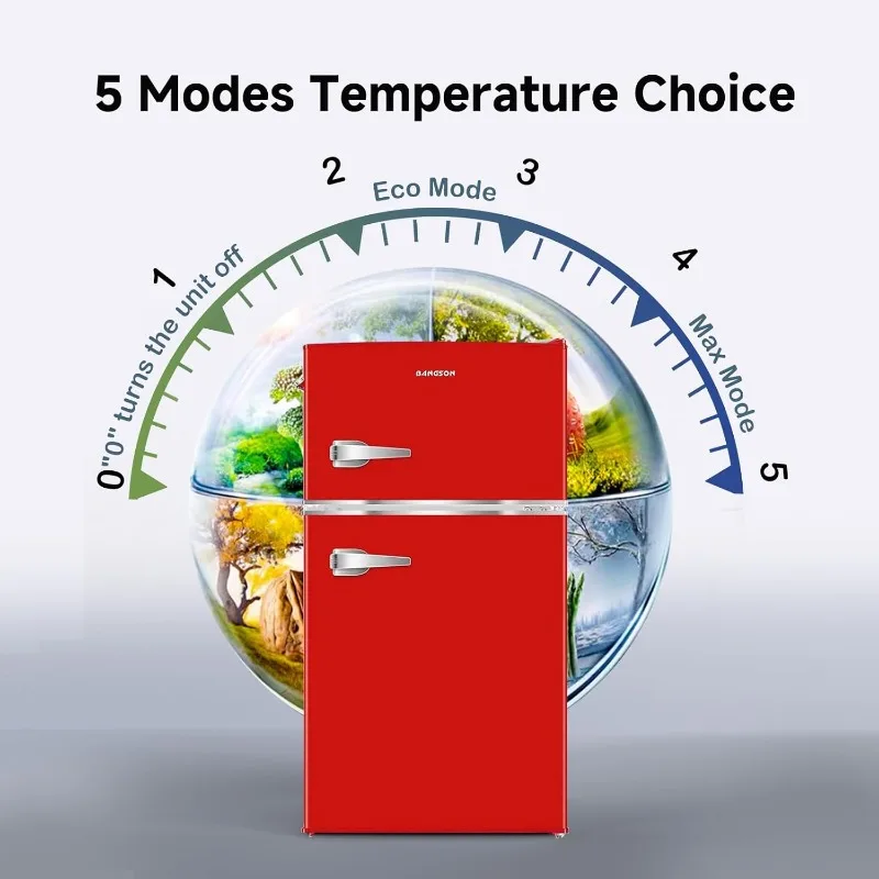 BANGSON Mini Fridge with Freezer, 3.2 CU.FT Small Refrigerator with Freezer, Door Handle, Bottle Opener, For Bedroom, Dorm