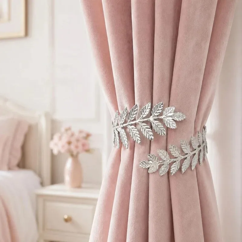 Leaf Curtain Tiebacks No Drill Metal Wrap Around Holdbacks Gold Silver Alloy Decorative Drapes Clips for Sheer Blackout Curtains