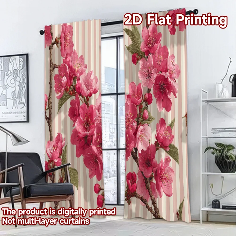 2D FLAT PRINTING 2pcs Curtains (Without Rod) Spring Blossom Branches Modern Minimalist Curtains Yarn Curtains Decorations Inside