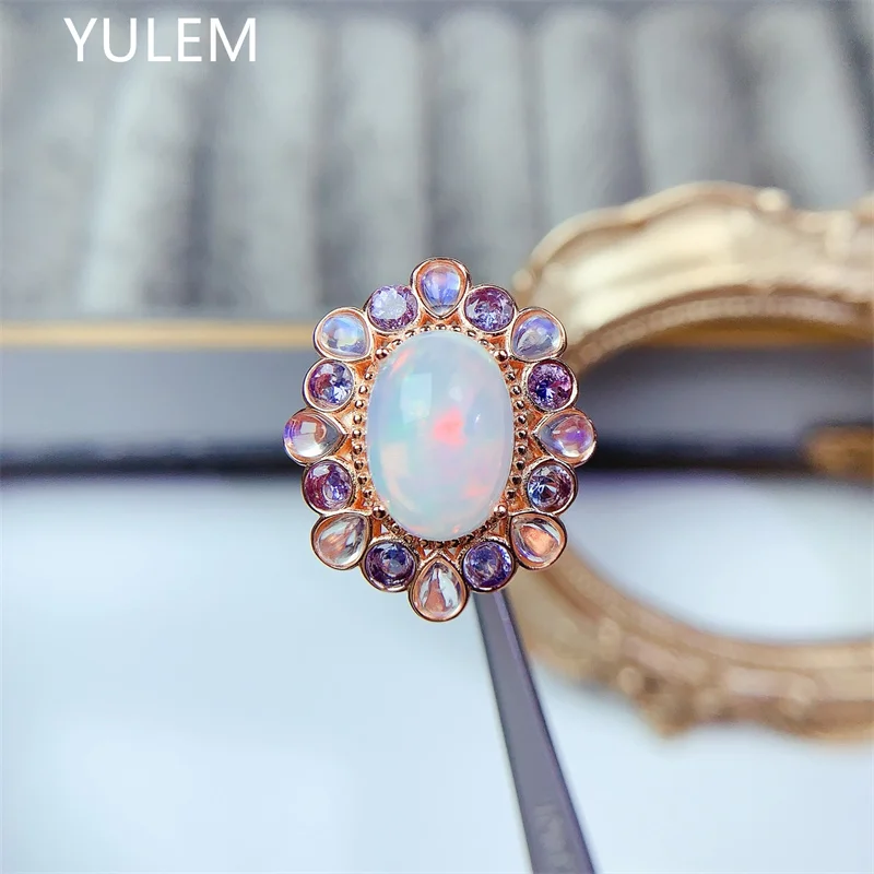 

Новое поступление, натуральный опал большого размера 10x14 мм с танзанитом и лунным камнем для женской повседневной носки