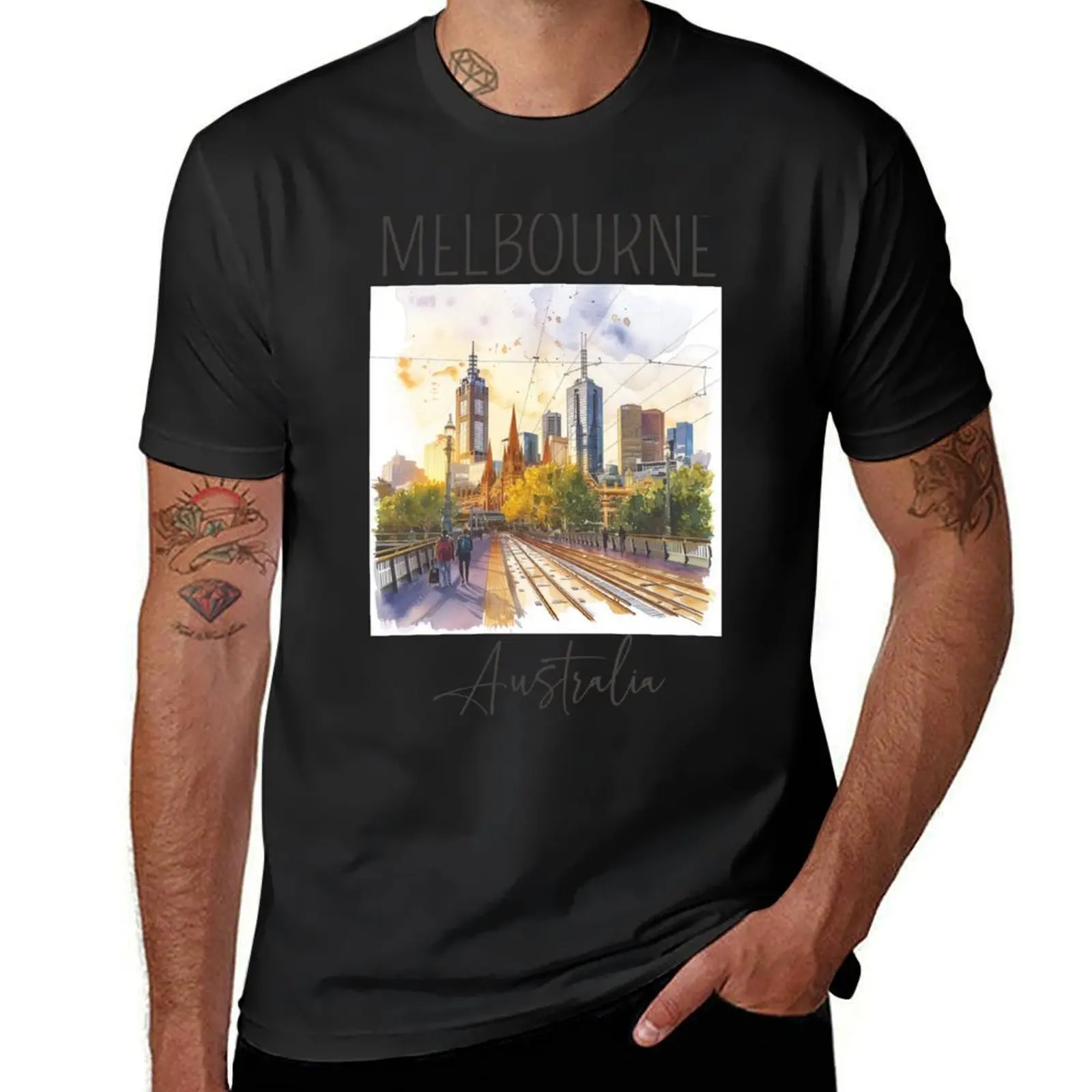 Watercolor Design of Melbourne - Australia T-Shirt anime clothes plus sizes mens t shirts pack