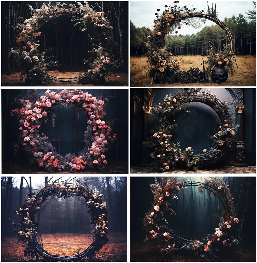 Latar belakang potret dewasa, gambar hutan luar ruangan bentuk melengkung bunga, dekorasi upacara pernikahan fotografi