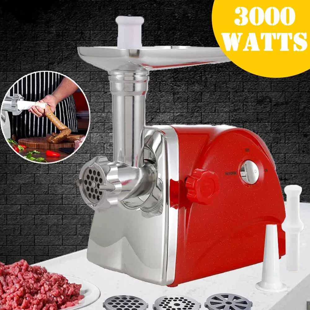 Stainless Steel 3000Watts Multi-function Electric Meat Grinder Food Processor Sausage Maker Filler Mincer Stuffer Red