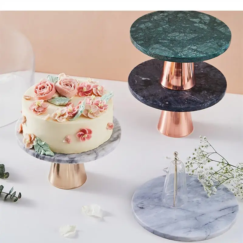 

Metal Tall Feet Marble Cake Pan Bread Dessert Plate Refreshment Tray Stand Decorative Display Snack Dishes