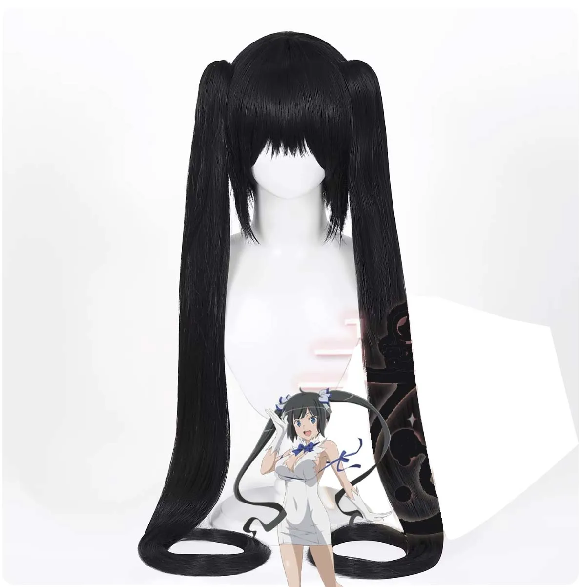 Women Anime Is It Wrong to Try to Pick Up Girls in a Dungeon Hestia Black Long Straight Clip on Twin Tails Wig