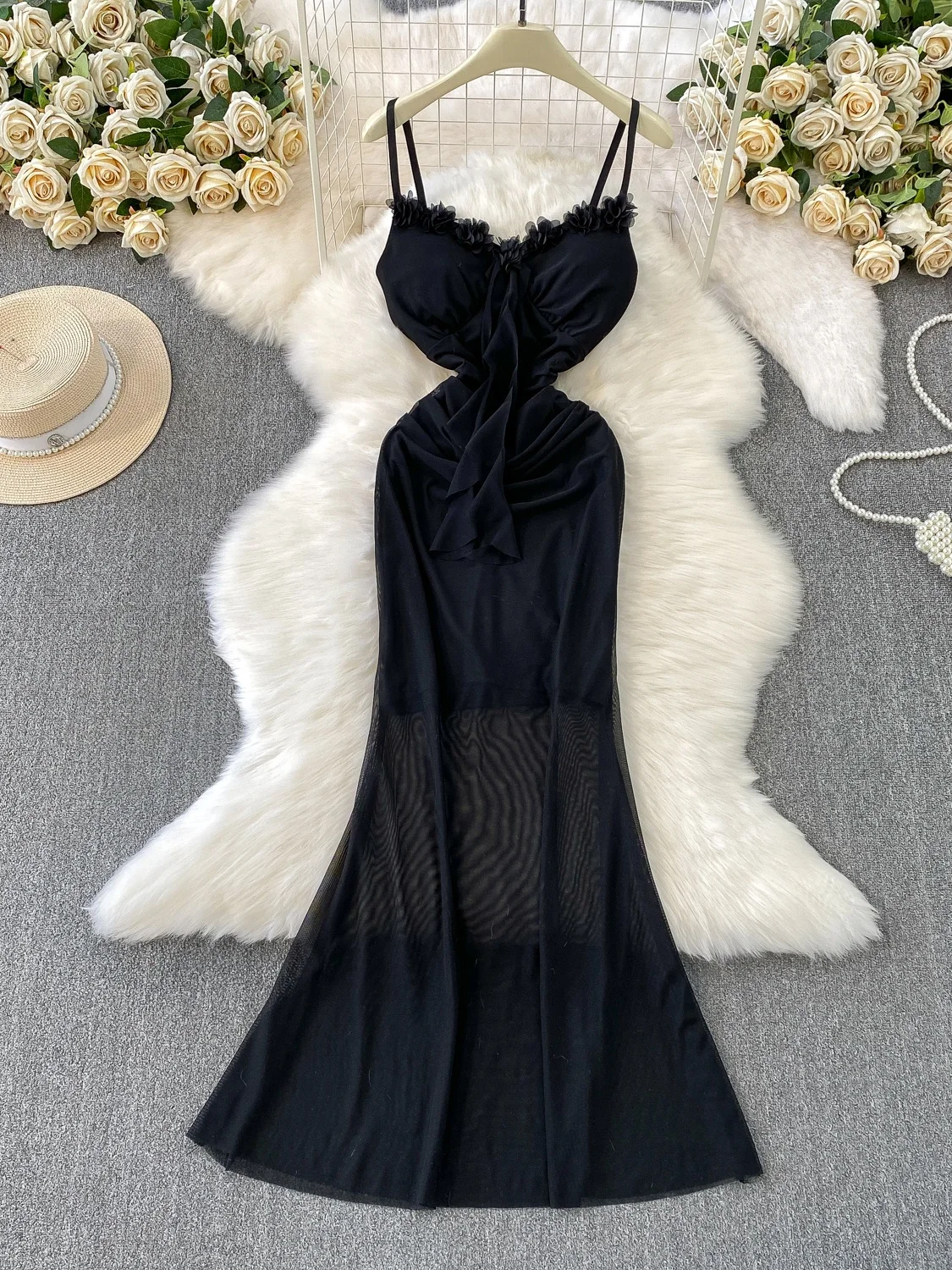 

Длинное платье Ele с v-образным вырезом на бретельках, женская осенне-зимняя сексуальная драпированная юбка трапециевидной формы с высокой талией Dr Ci Commute