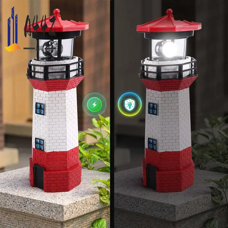 

A44Z-Led Солнечный вращающийся маяк Открытый сад Декоративный светильник Садовый пейзажный светильник Маяк Вращающийся свет