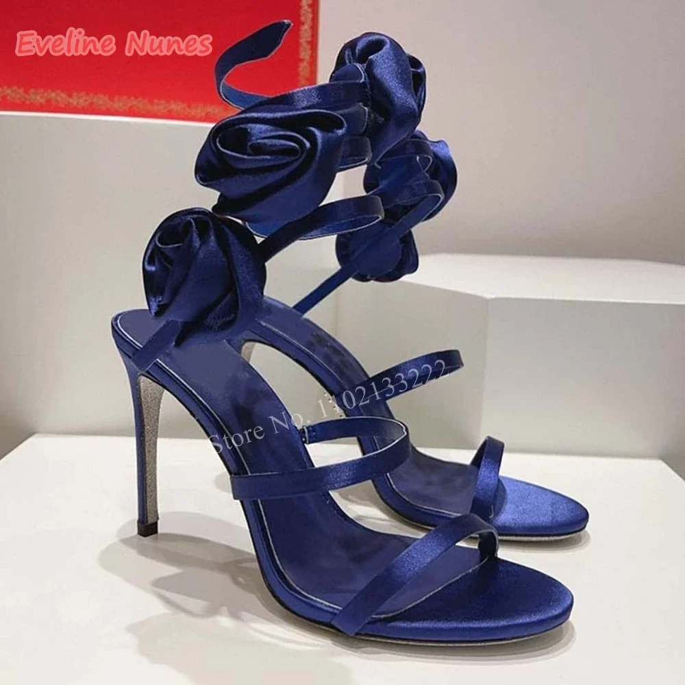 Solid Yellow Floral Sandals Summer New Arrival Thin High Heel Round Toe Fashion Commute Sexy Party Lace-up Shoes footwear - Image 5