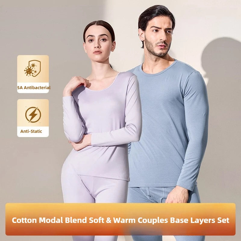 

Couples Thermal Underwear Set, Antibacterial, Anti-static Base Layers, Cotton Modal Blend, Long Johns, 5A, Autumn, Winter