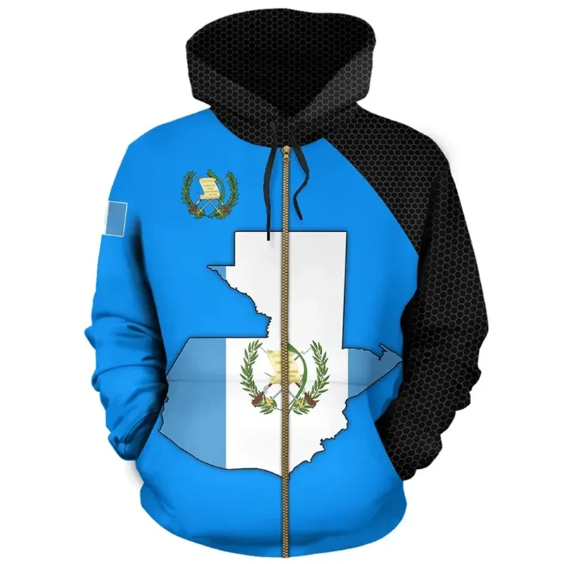 2024 Spring Outdoor Casual Sportswear Hoodies Men Hoodie Guatemalan National Emblem 3D Print Pockets Coat Men Clothing Pullovers