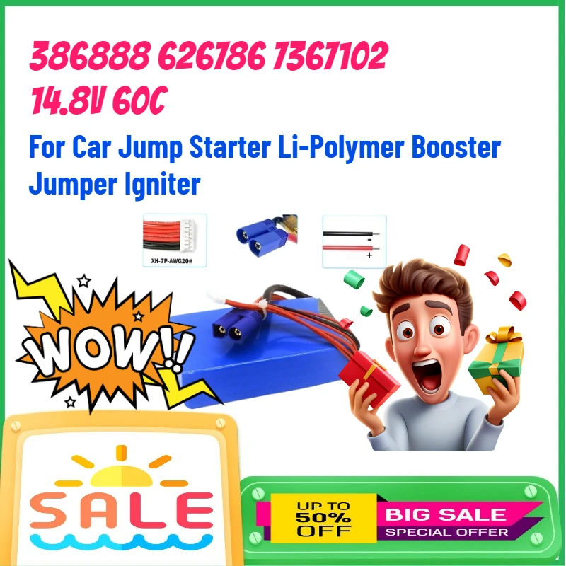 

386888 626786 7367102 14.8V 60C Rechargeable Battery for Car Jump Starter Li-Polymer Booster Jumper Igniter 1800-5000mAh