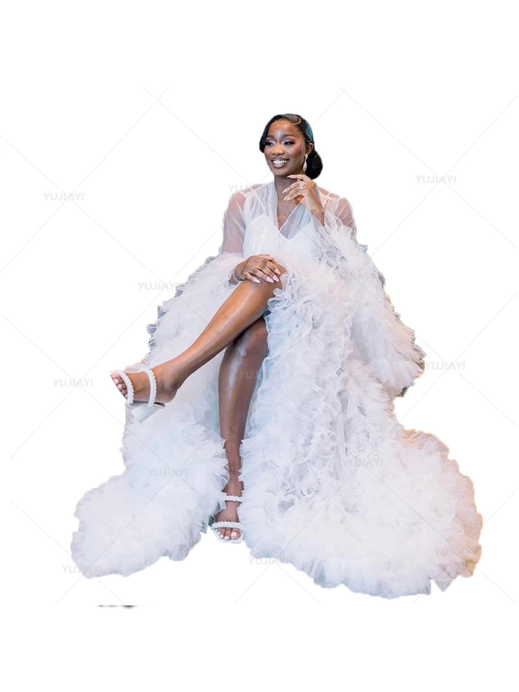 Puffy Tulle Robe prospettiva Sheer Lingerie abito da sposa lunga gravidanza donne vestaglie Fluffy abito premaman servizio fotografico