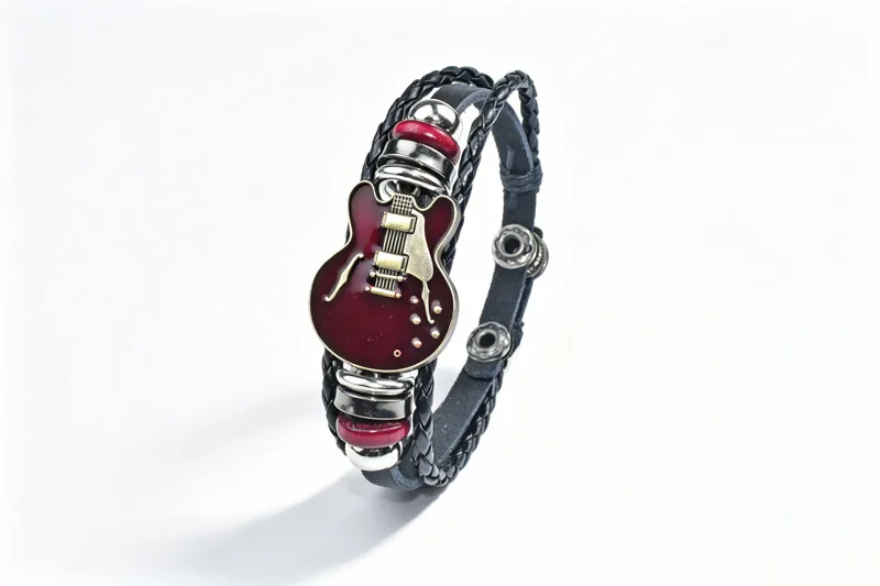 Vintage Musik-Gitarren-Lederarmband für Männer Europäischer Punk-Stil Armband mit Titan-Stahlschnalle Modischer Herren-Handschmuck Geschenk – Detail 6