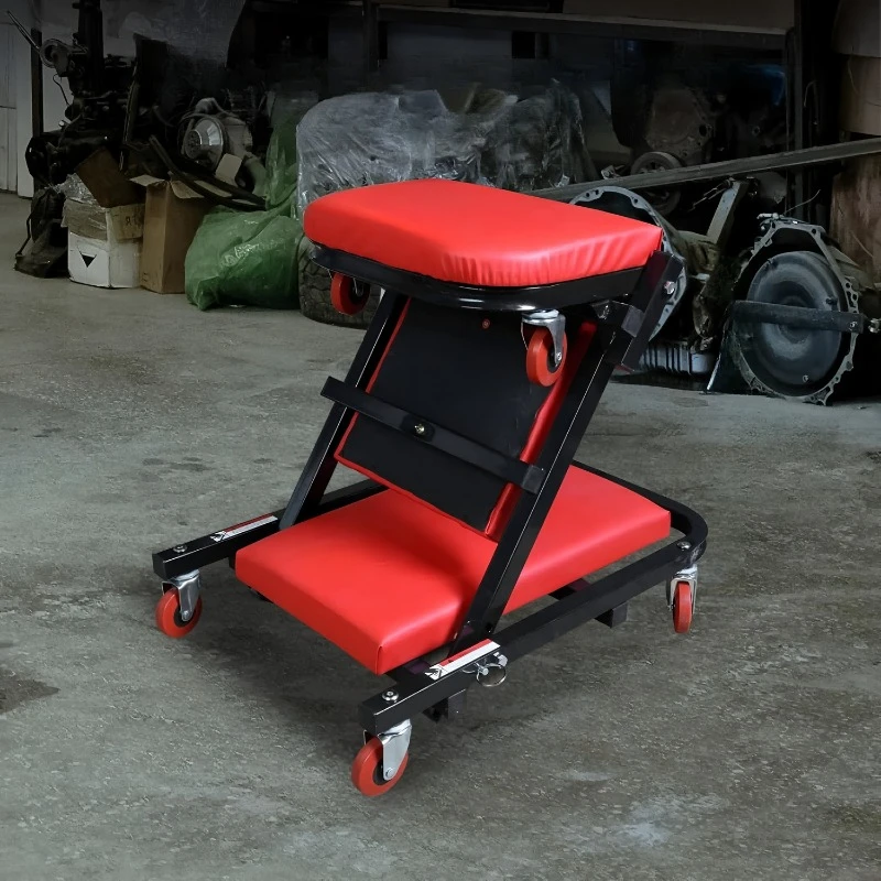 

300 Lbs Capacity Z - Creeper Seat: 36" 2 - in - 1 Black Foldable Low - Profile Garage Chair with 6 Wheels - Ideal for Mechanics