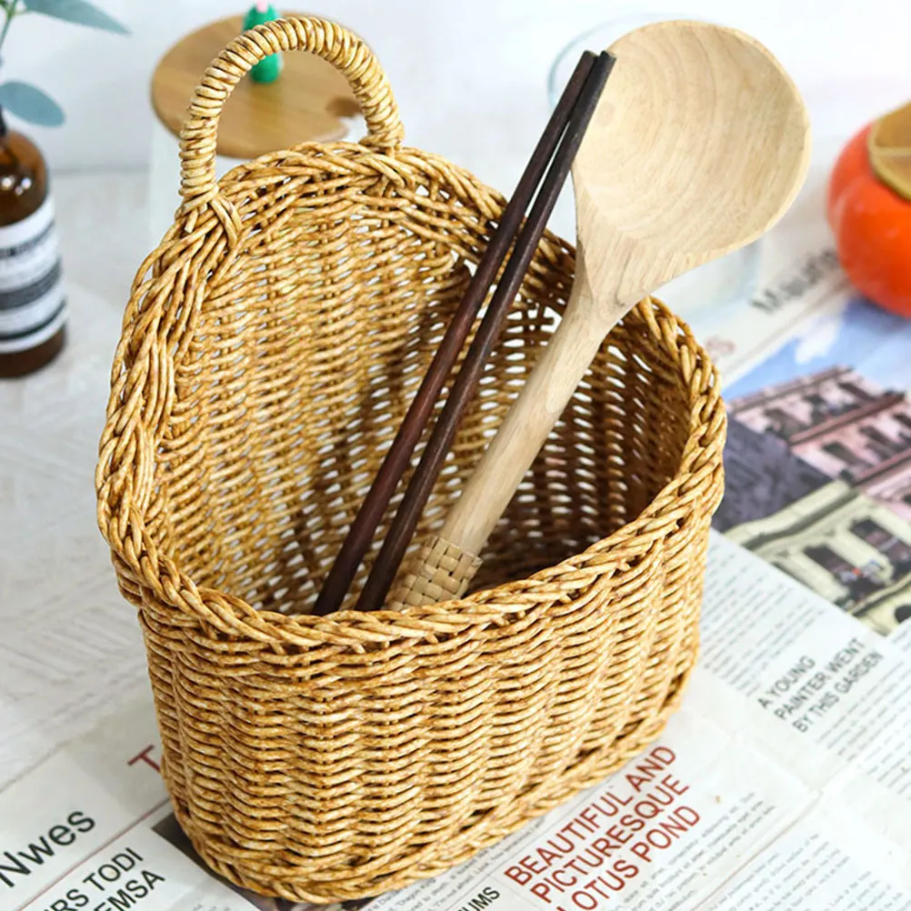 

2pcs Ginger Garlic Basket Wall Hanging Woven Rattan Plastic Vegetable Bread Cans Organizer for Home Large Capacity Storage