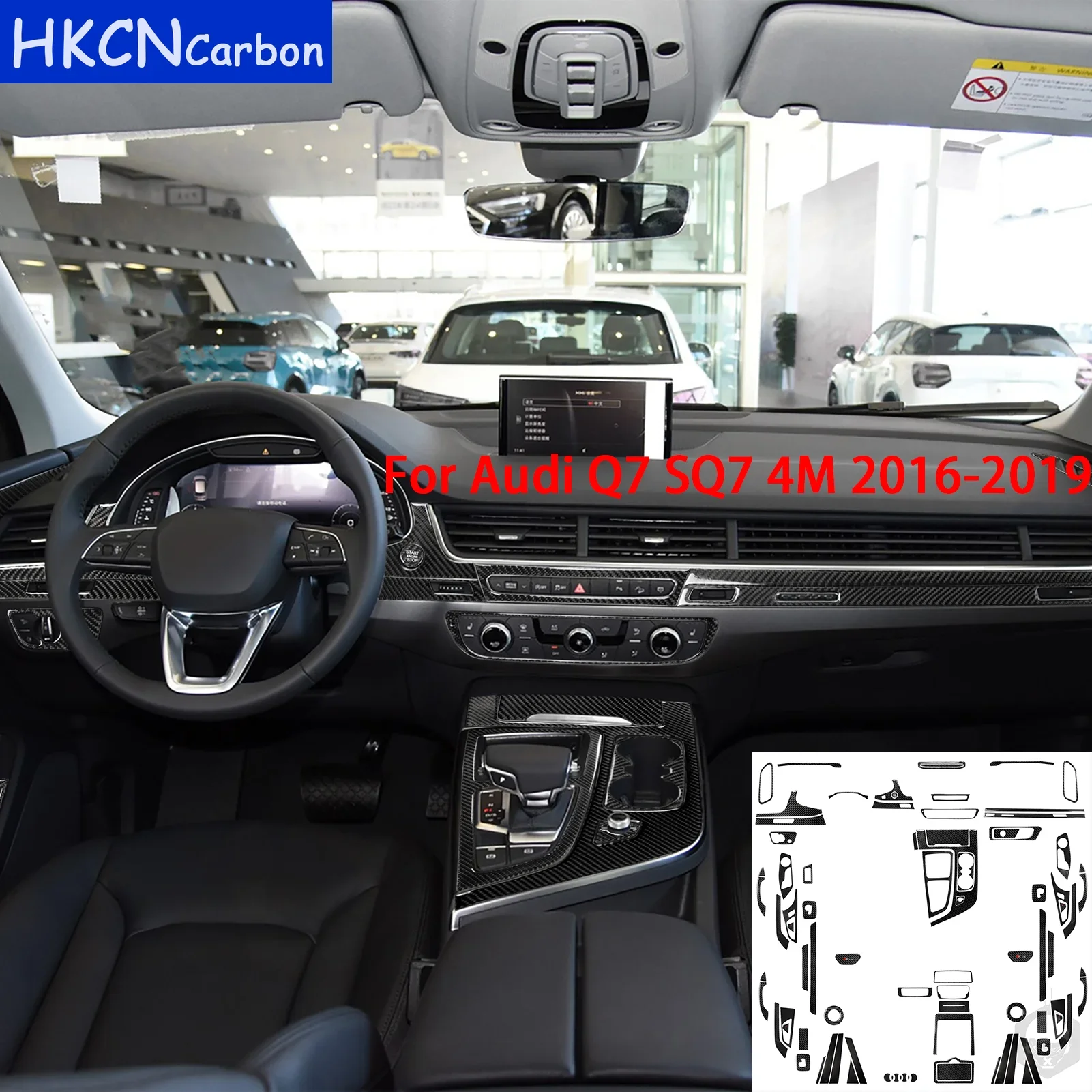 

For Audi Q7 SQ7 4M 2016-2019 Car Accessories Carbon Fibre Car Interior Central Control Gear Door Trim Sticker Decoration