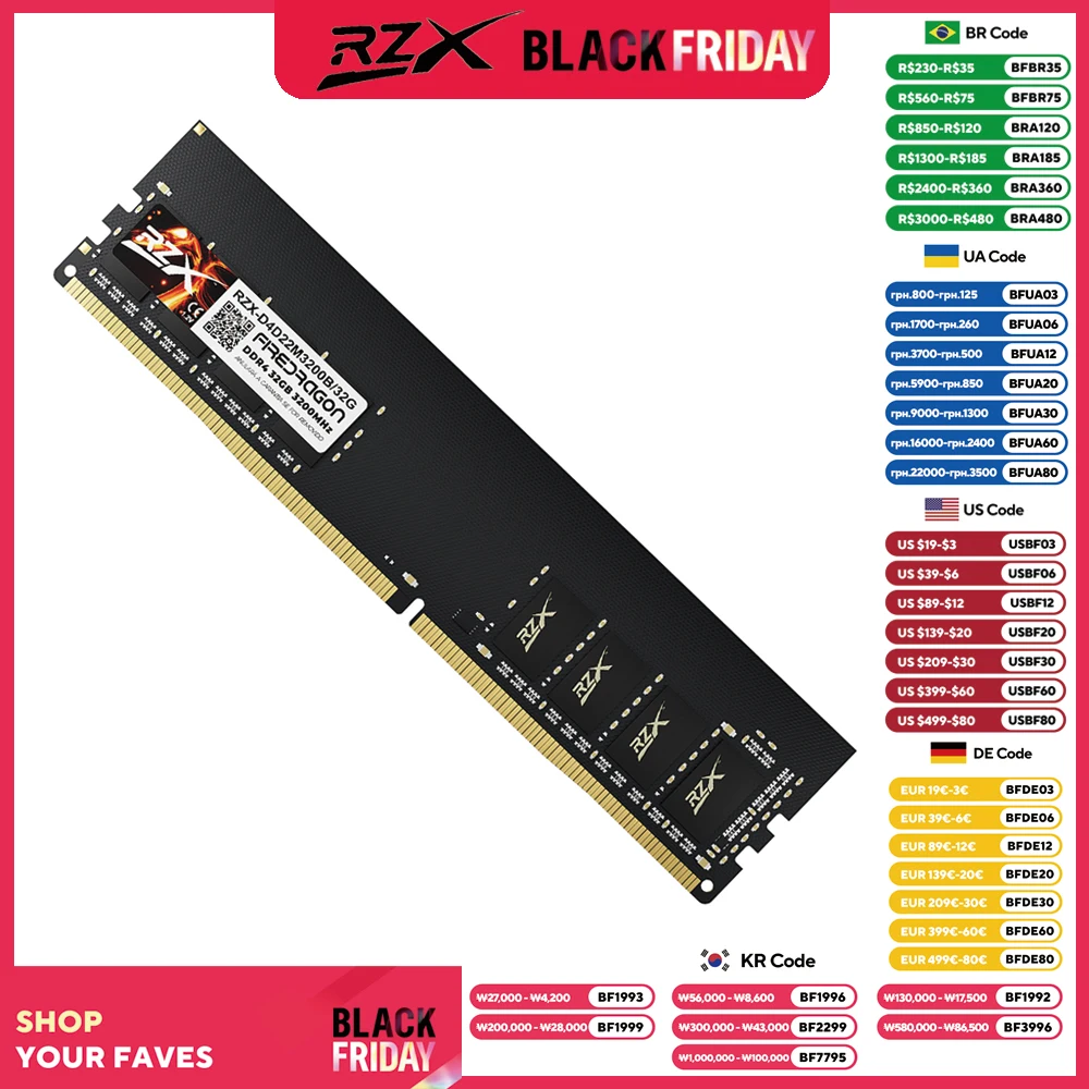 RZX DDR4 RAM Memoria 32GB 8GB 16GB 2400MHz 2666MHz 3200MHz DIMM Desktop Computer Memory Rams