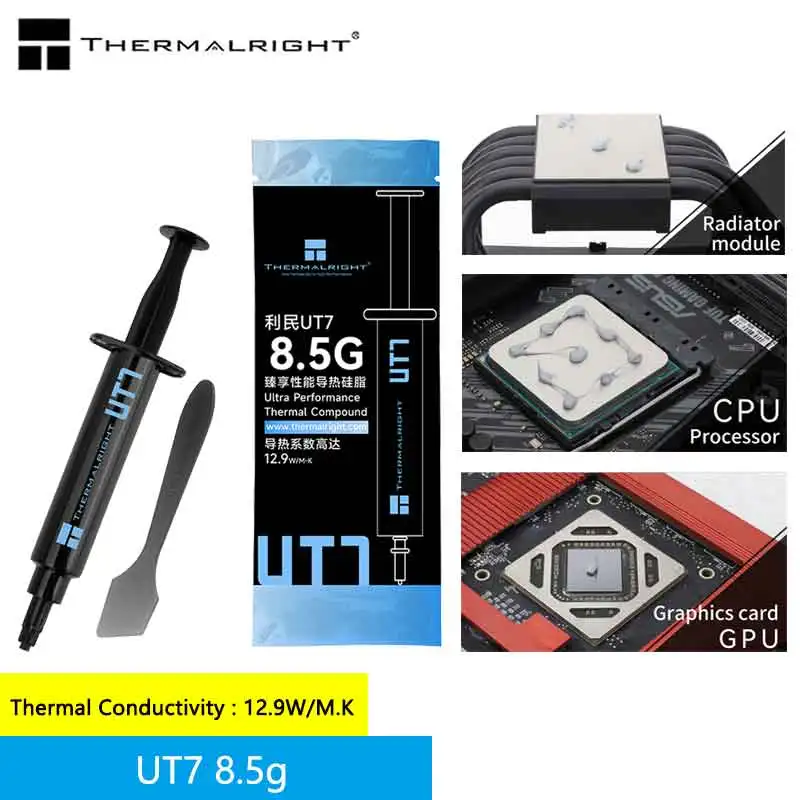 

Термопаста Thermalright 12.9W/M.K высокой производительности, неэлектропроводная/подходит для графических процессоров, центральных процессоров и других модулей охлаждения.