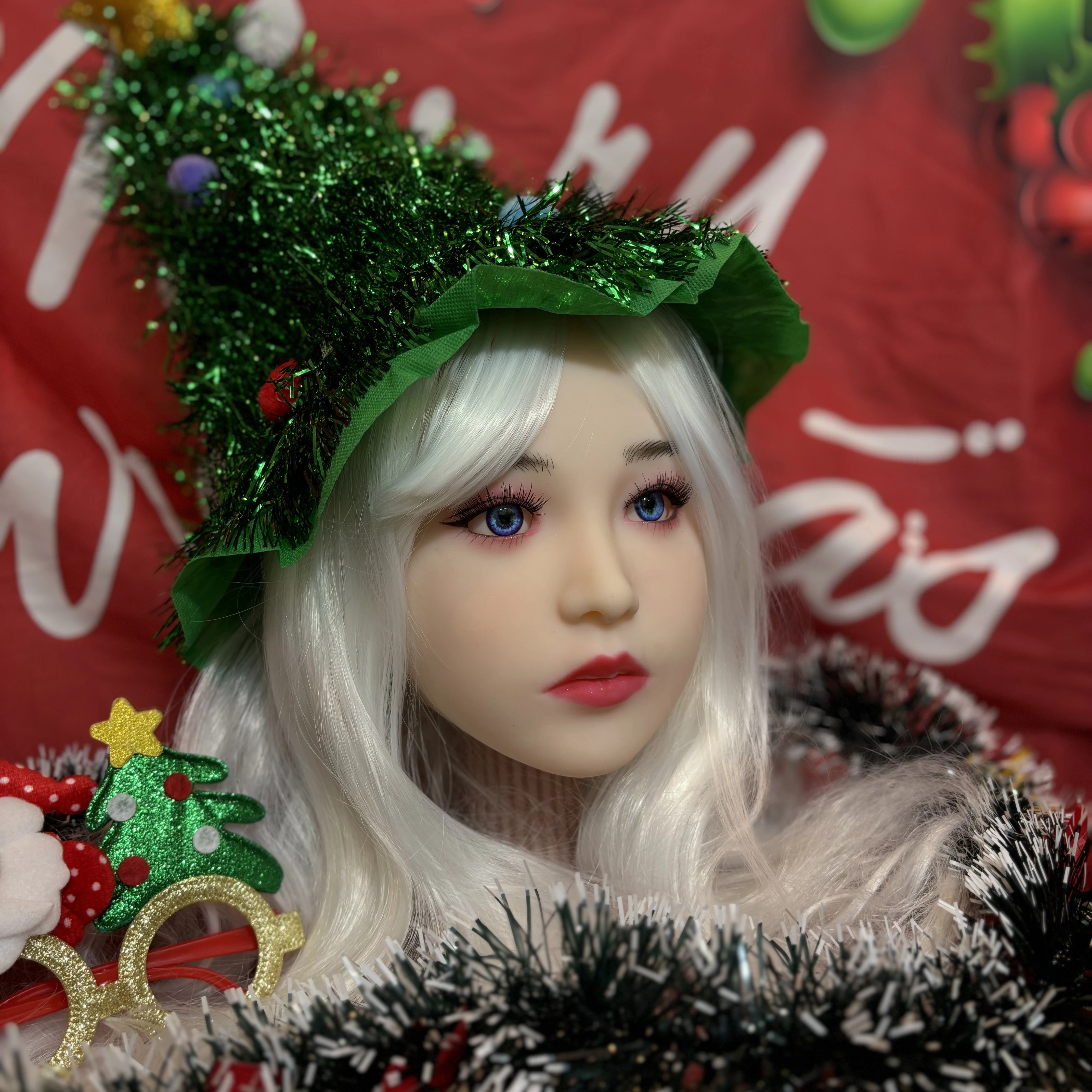 Modelo novo da cabeça das mulheres do natal, simulando a cabeça das mulheres, material do TPE, brinquedo adulto dos homens, macio (nenhuma decoração enviada)