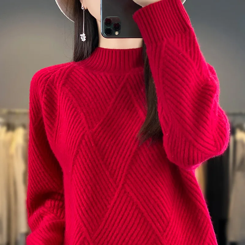 Thickened Sweater 2023 Winter Women Loose Sweaters And Pullovers 100% Australian Wool Sweater Clothing New Fashion NJS01