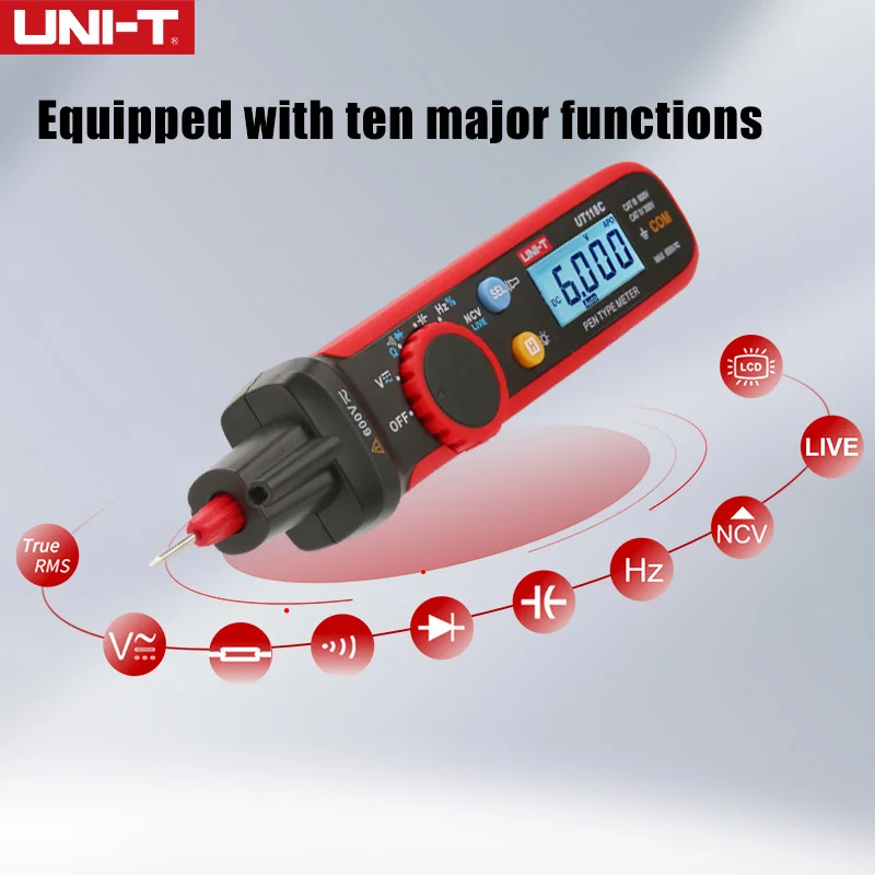 Imagem -04 - Uni-t-pen-tipo Digital Multímetro Automático Ut118c 600v dc ac Voltímetro True Rms Frequency Meter Ncv Capacitância Resistência Teste