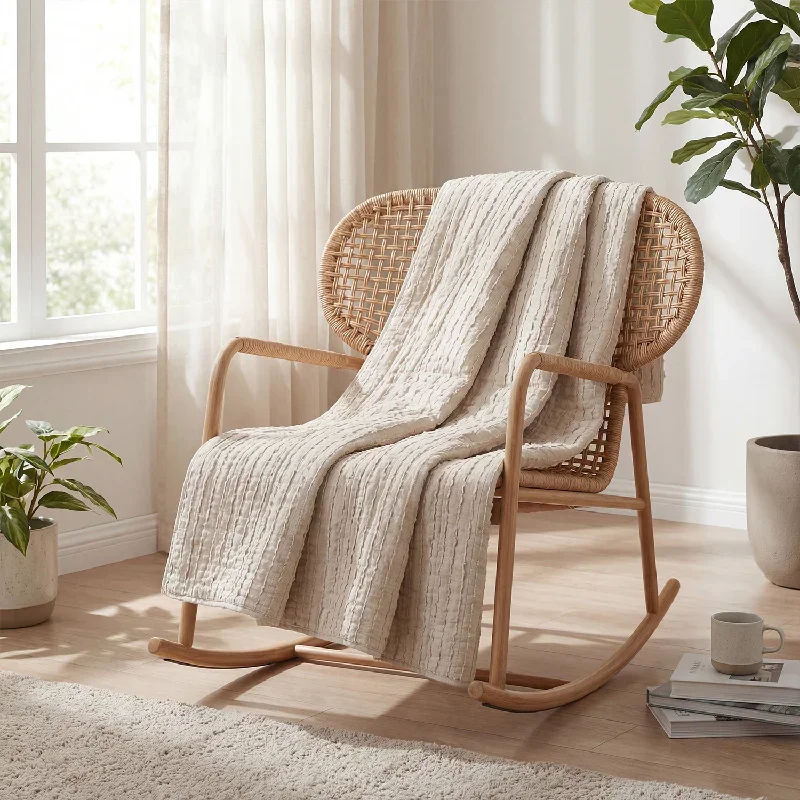 Simple Soft Quilt Set 3Pcs, Tree Grain Stripe Pattern Solid Color Bedspread Coverlet, Blanket for Sofa Couch