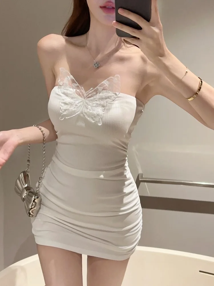 

Retro 3D Sexy Pure Desire White Spicy Girl Tight Body Skirt Design Sense Wrapped Chest Dress Women Summer