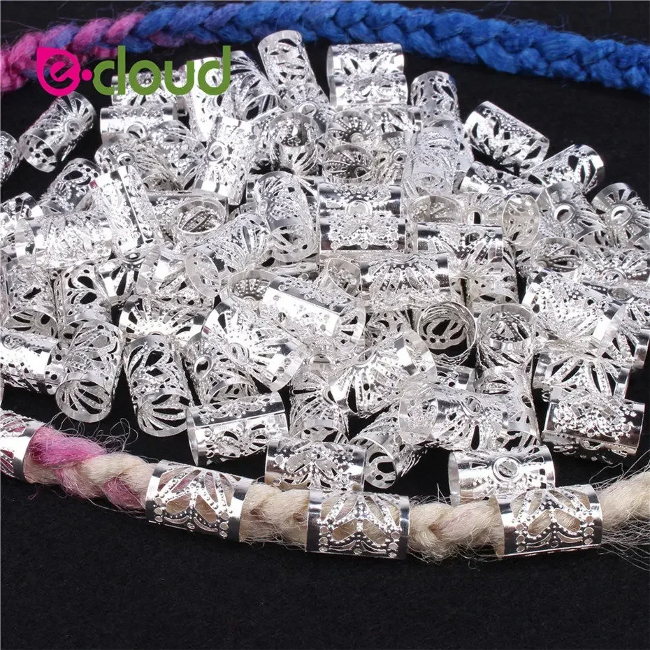 100 Pcs/Pack Hair Jewelry Rings 용 Braids Aluminum 레게머리 Beads Metal Cuffs, Golden 및 실버 Decorations Hair Clips