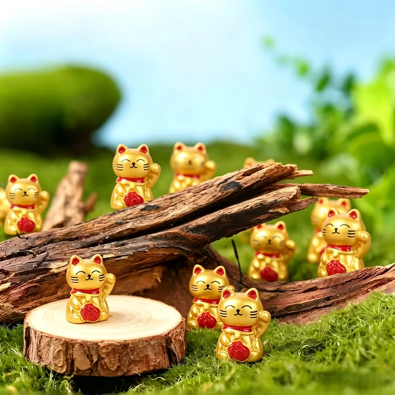 10 /20PCS mini wealth cat resin statues, suitable for landscape, outdoor, courtyard, lawn, indoor flower pot decoration