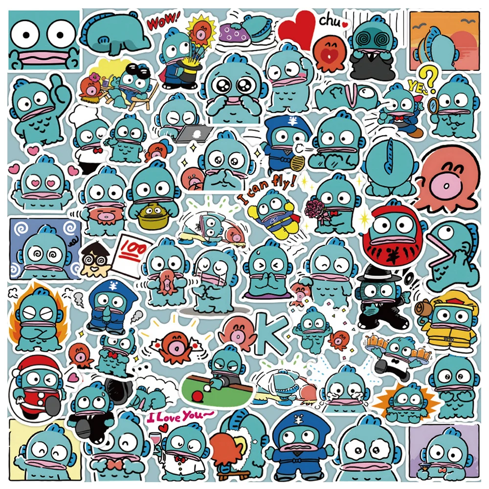 10/30/60pcs Cartoon Ugly Fish Hanton Stickers Cute Sanrio Anime Sticker for Notebook Luggage Bike Fun Classic Kid Toy Decal Gift