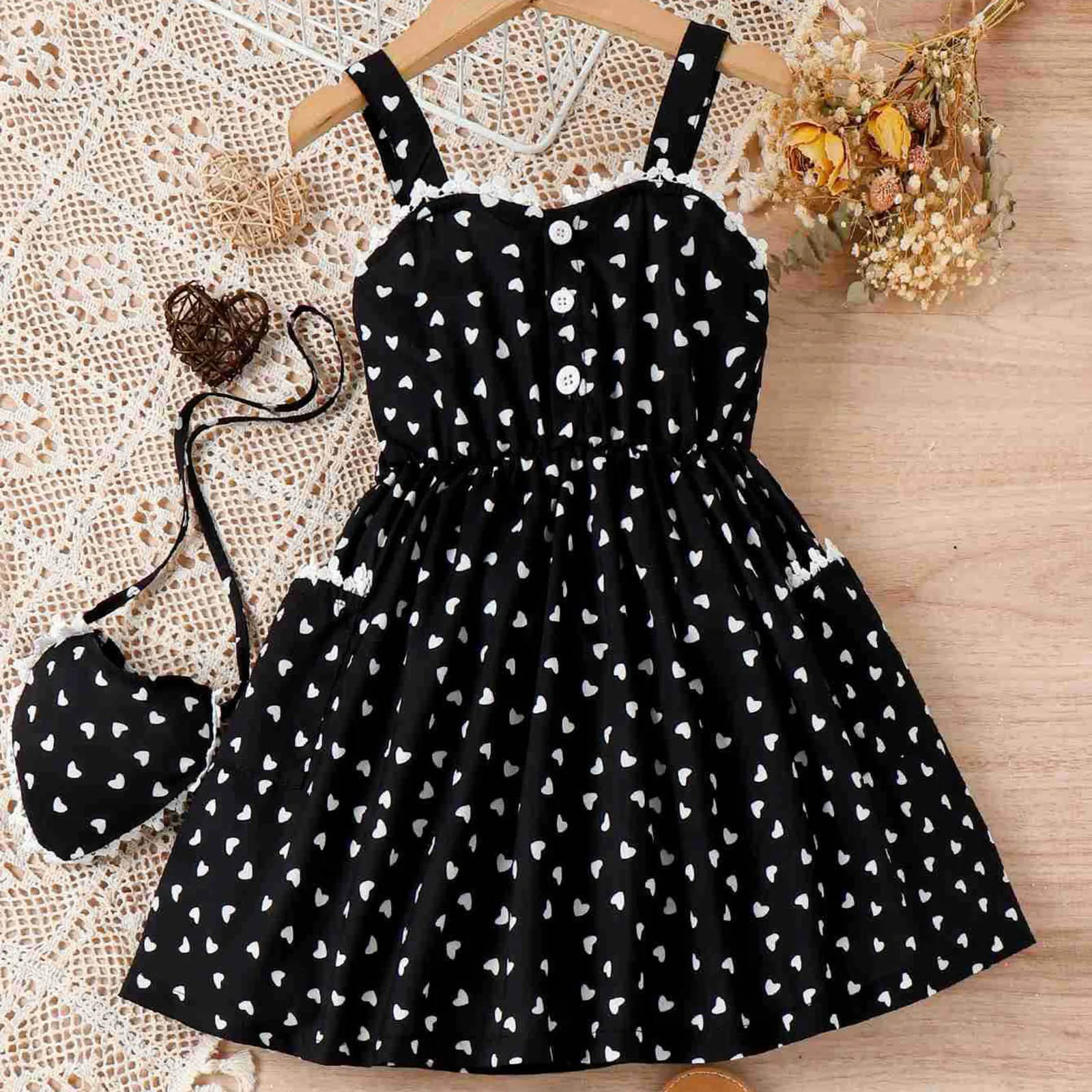 

Toddler Dresses 5t Toddler Girls Dress Sleeveless Love Prints Dress With Bag 2pcs Outfits For Gowns for Girls