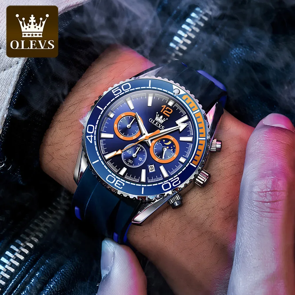 OLEVS 9916 Sports Chronograph Quartz Men\'s Watches Waterproof Luminous Calendar Man Wristwatch Fashion Moonswatch Watch For Men