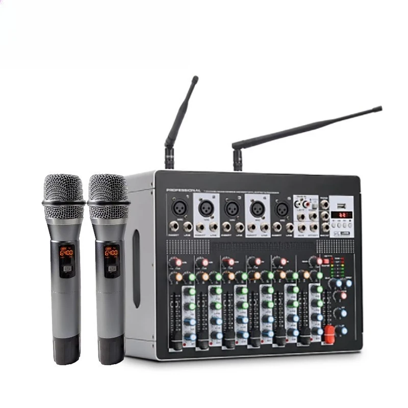 Professional 7-channel mixer with amplifier wireless microphone all-in-one for stage performance