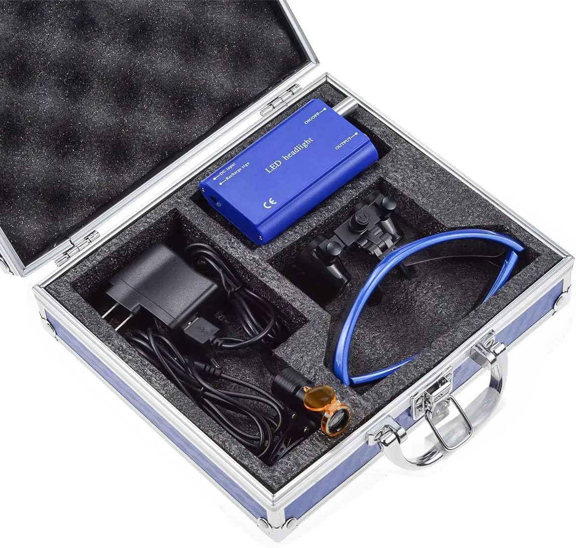 High Power 2.5X 3.5X Loupes Magnifier with 5W LED Headlight Plug in Clip Filter Light and Aluminum Protection Box view 5
