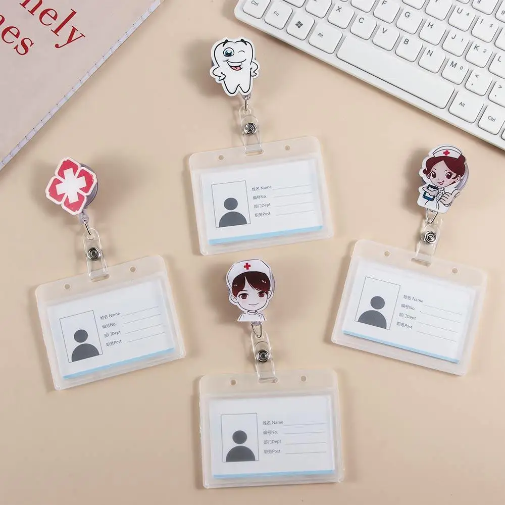 Tarjeta de visita de dibujos animados, tarjetero de aluminio para tarjetas de identificación, soporte para tarjetas de identificación, insignia retráctil, soporte para tarjetas de nombre, enfermera y Doctor